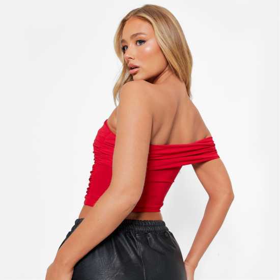 I Saw It First One Shoulder Drape Double Layered Crop Top ЧЕРВЕНО Дамски тениски с яка