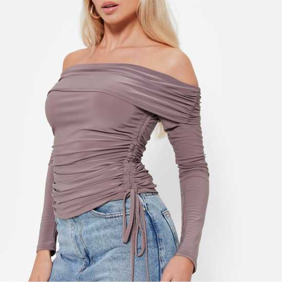 I Saw It First Ruched Bardot Slinky Top  Дамски тениски с яка