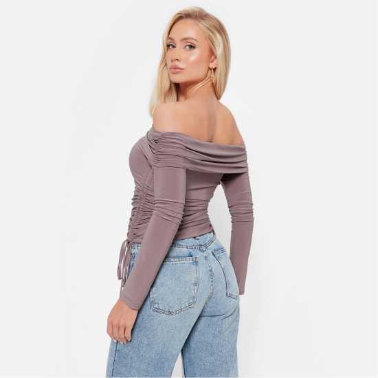 I Saw It First Ruched Bardot Slinky Top  Дамски тениски с яка