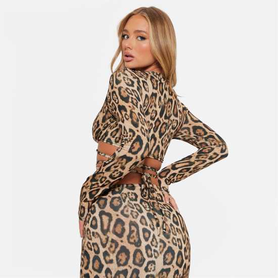 I Saw It First Leopard Print Tie Front Crop Top Co-Ord  Дамски тениски с яка