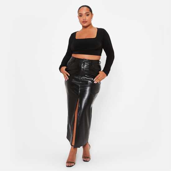 I Saw It First Double Layered Square Neck Slinky Crop Top Черно Дамски тениски с яка