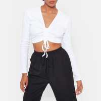 Топ С Ластично Деколте I Saw It First Ruched Front Rib Crop Top  Дамски тениски с яка