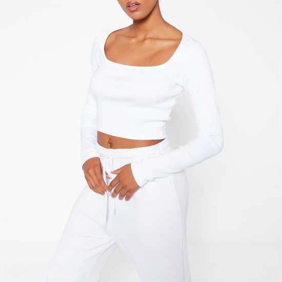 Топ С Ластично Деколте I Saw It First Square Neck Rib Crop Top  Дамски тениски с яка