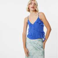 Jack Wills Frill Cami Top Кобалт Дамски тениски с яка