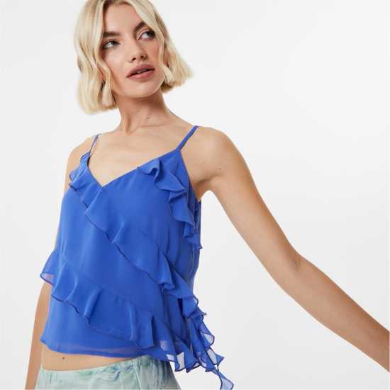 Jack Wills Frill Cami Top Кобалт Дамски тениски с яка