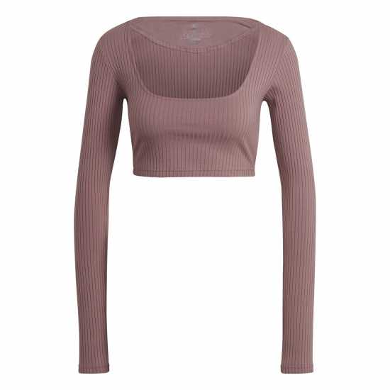 Adidas Горнище С Дълъг Ръкав Studio Lounge Ribbed Cropped Long Sleeve Top Womens  Дамски тениски с яка