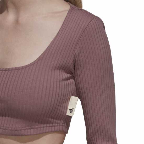 Adidas Горнище С Дълъг Ръкав Studio Lounge Ribbed Cropped Long Sleeve Top Womens  Дамски тениски с яка