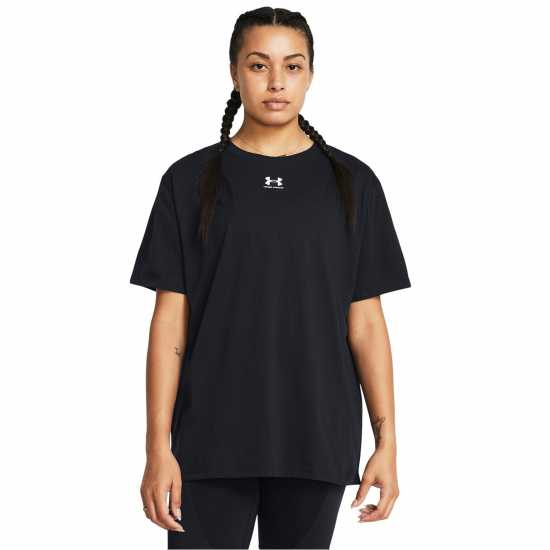 Under Armour Campus Oversize Short Sleeve Черно/Бяло Дамски тениски с яка