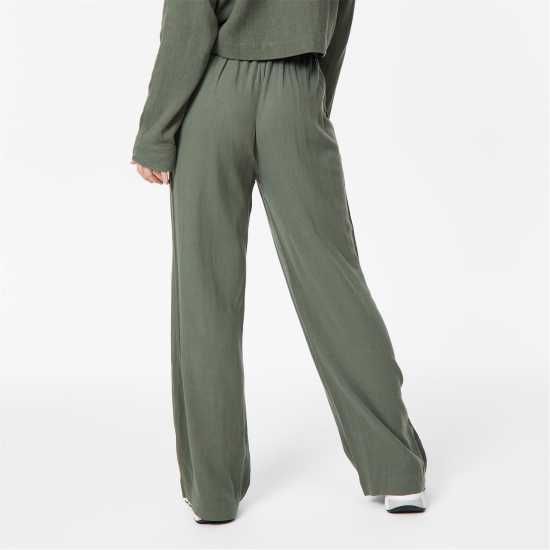 Jack Wills Linen Blend Wide Leg Trousers Хаки Дамско облекло плюс размер