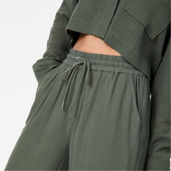 Jack Wills Linen Blend Wide Leg Trousers Хаки Дамско облекло плюс размер