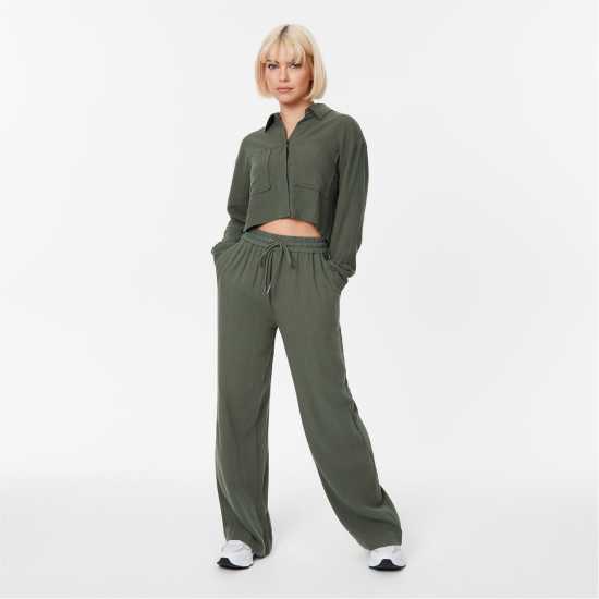 Jack Wills Linen Blend Wide Leg Trousers Хаки Дамско облекло плюс размер