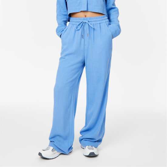 Jack Wills Linen Blend Wide Leg Trousers Ултра Марин Дамско облекло плюс размер