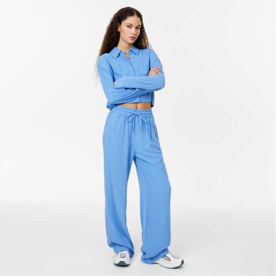 Jack Wills Linen Blend Wide Leg Trousers Ултра Марин Дамско облекло плюс размер