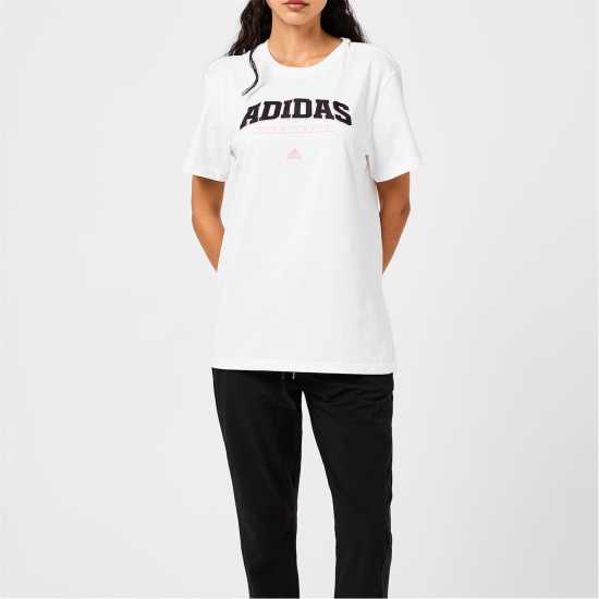 Adidas Collegiate Graphic T-Shirt Womens Бяло/Розово Дамски потници