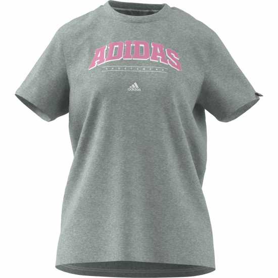 Adidas Collegiate Graphic T-Shirt Womens Сиво/Розово Дамски тениски с яка