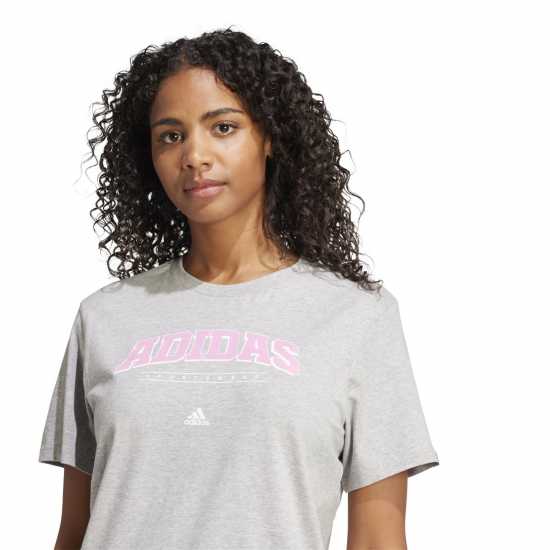 Adidas Collegiate Graphic T-Shirt Womens Сиво/Розово Дамски тениски с яка