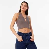 Jack Wills Cut Out Knit Top Кафяво Дамски пуловери и жилетки