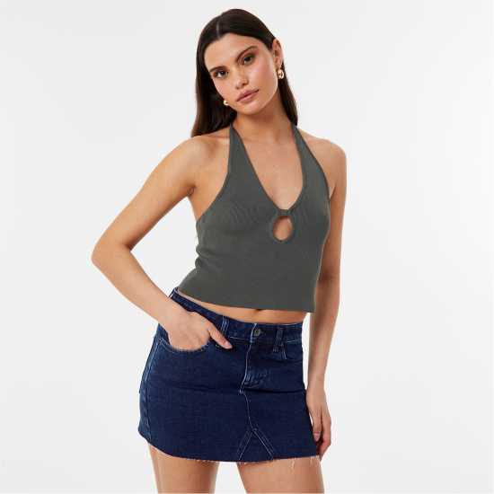 Jack Wills Cut Out Knit Top Хаки Дамски пуловери и жилетки