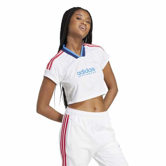 Adidas House Of Tiro Nations Pack Cut 3-Stripes Crop Jersey Womens Бяло Дамски тениски с яка