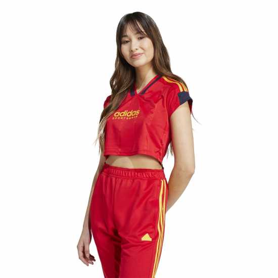 Adidas House Of Tiro Nations Pack Cut 3-Stripes Crop Jersey Womens Червено Дамски тениски с яка