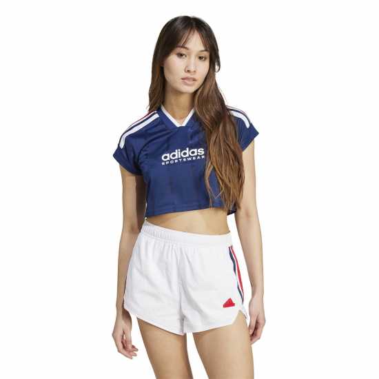 Adidas House Of Tiro Nations Pack Cut 3-Stripes Crop Jersey Womens Морска синьо Дамски тениски с яка