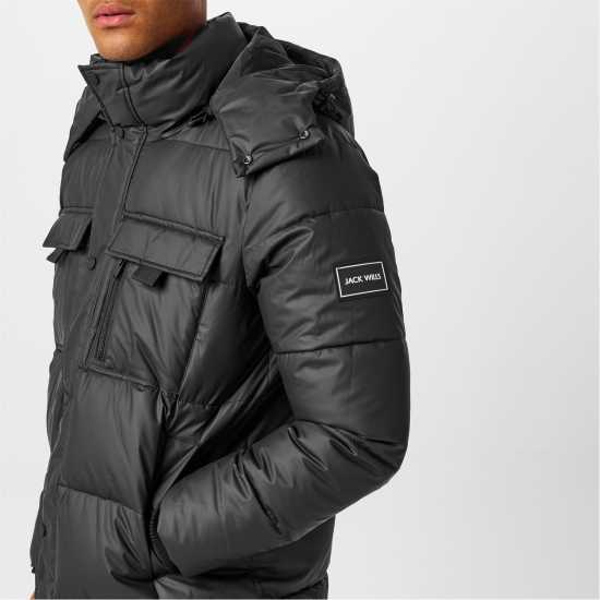 Jack Wills Long Puffer Jacket Черно Мъжко облекло за едри хора