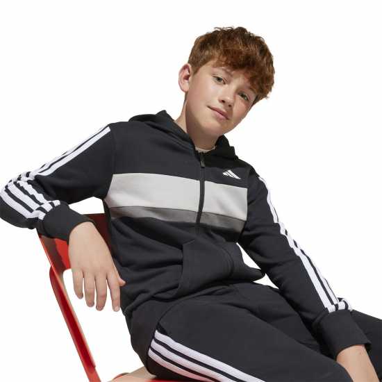 Adidas Tiberio Fleece Tracksuit Juniors Черно/Сиво Детски спортни екипи