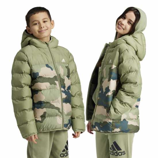 Adidas Synthetic Down Allover Print Junior Jacket Зелено/Нощен Товар 