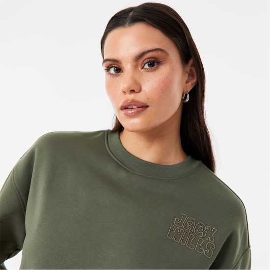 Jack Wills Crew Sweatshirt Хаки Дамски пуловери