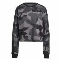 Adidas Essentials 3-Stripes Camo-Print Cropped Sweatshirt Womens Черно Дамско облекло плюс размер