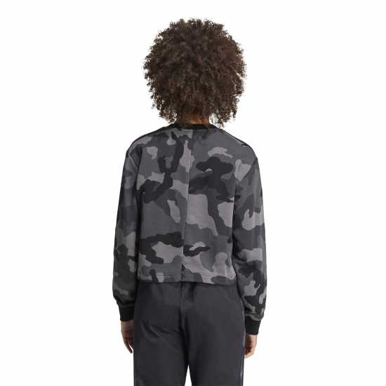 Adidas Essentials 3-Stripes Camo-Print Cropped Sweatshirt Womens Черно Дамско облекло плюс размер