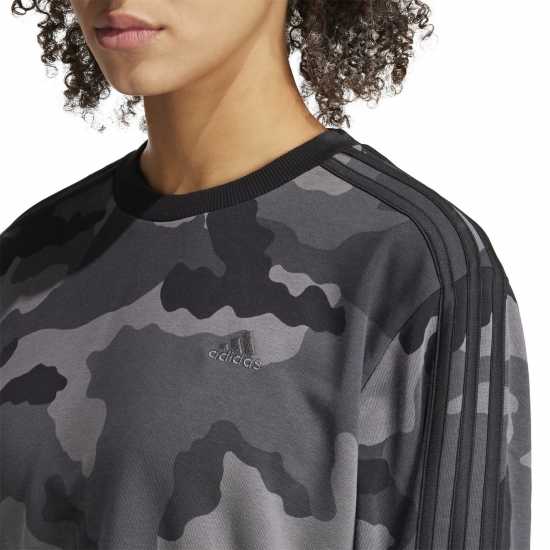 Adidas Essentials 3-Stripes Camo-Print Cropped Sweatshirt Womens Черно Дамско облекло плюс размер