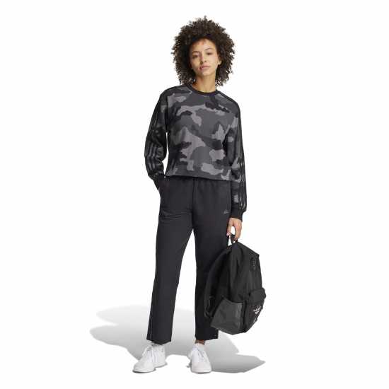 Adidas Essentials 3-Stripes Camo-Print Cropped Sweatshirt Womens Черно Дамско облекло плюс размер