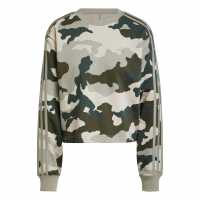 Adidas Essentials 3-Stripes Camo-Print Cropped Sweatshirt Womens Сребристо Камък Дамско облекло плюс размер