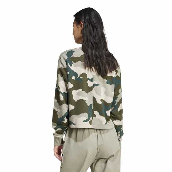 Adidas Essentials 3-Stripes Camo-Print Cropped Sweatshirt Womens Сребристо Камък Дамско облекло плюс размер