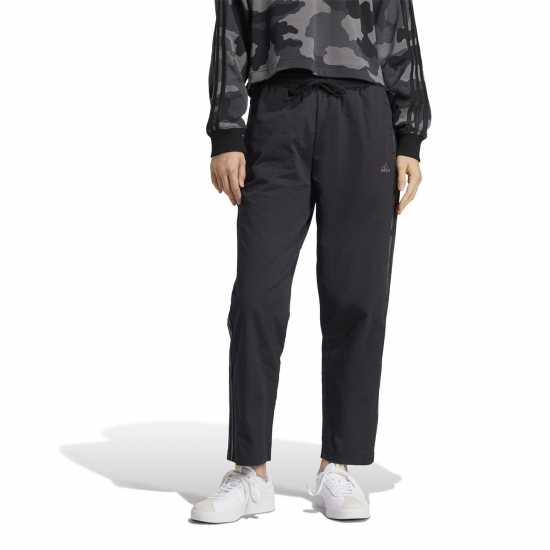 Adidas Essentials Camo-Print 3-Stripes Twill Trousers Womens Черно 