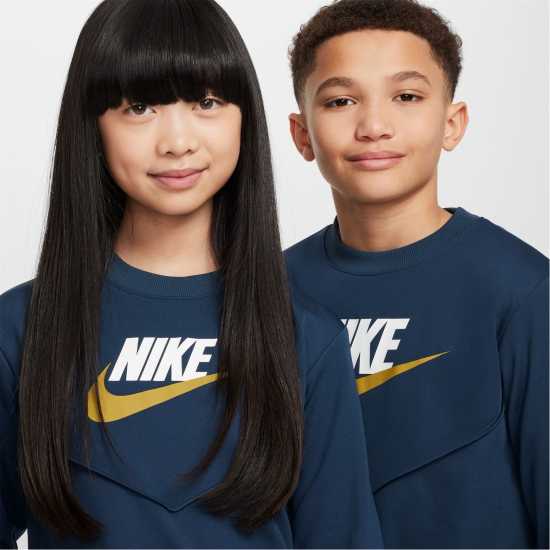 Nike Sportswear Big Kids' Tracksuit Морско синьо/Бяло 