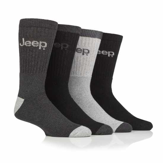 Jeep 4 Pack Plain Boot Sock Mens Угъл/Черен Мъжки чорапи