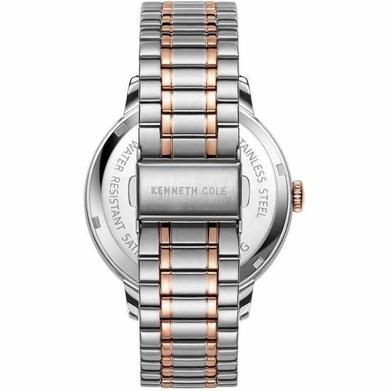 Kenneth Cole Two-Tone Metal Bracelet Watch With Blue Dial And Silver Case
