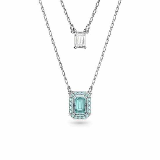 Swarovski Una Layered Necklace, Octagon Cut, Blue, Rhodium Plated  Бижутерия