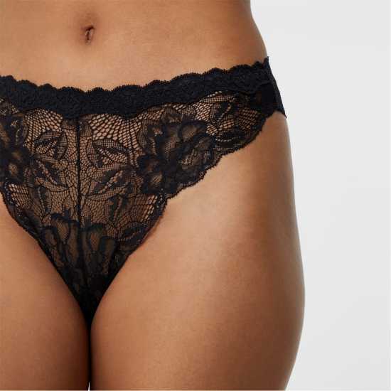 Jack Wills Lace Brazilian Pants Черно Дамско бельо