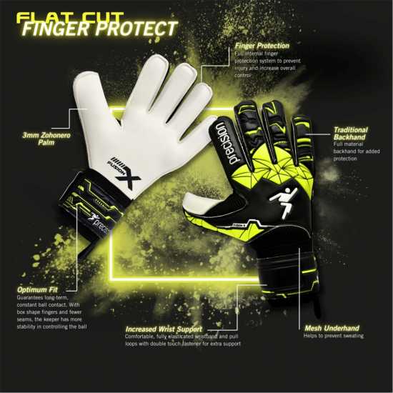 Precision Training Junior Fusion X Flat Cut Finger Protect Gk Gloves  Вратарски ръкавици и облекло