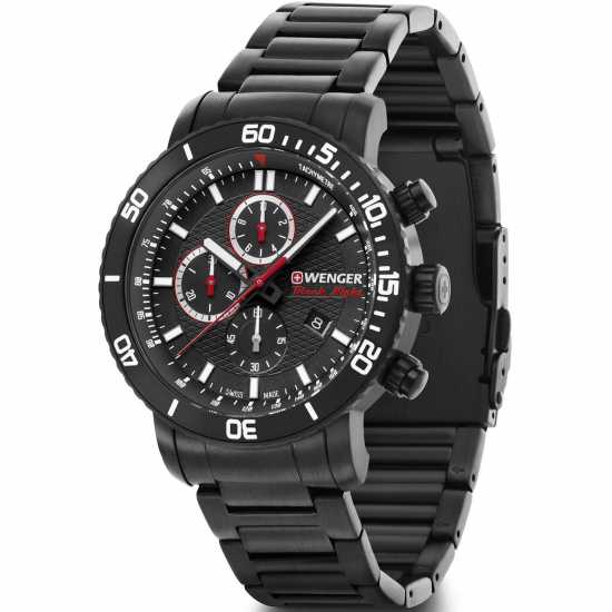 Wenger Black Night Chrono Plated Stainless Steel Watch  Часовници