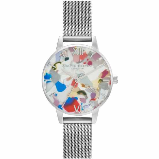 Olivia Burton Art Stainless Steel Fashion Analogue Quartz Watch Сребърно Часовници