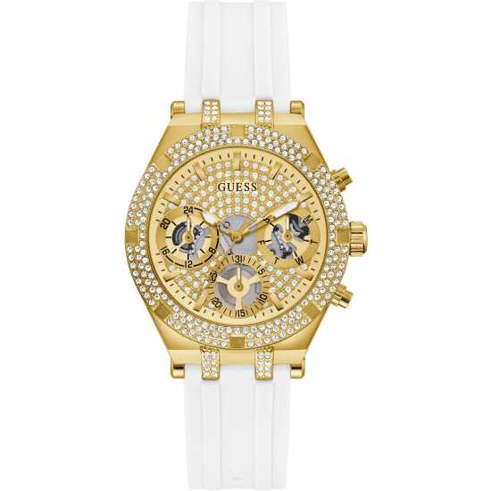 Guess Ladies Gold Watch White Silicone Strap  Бижутерия