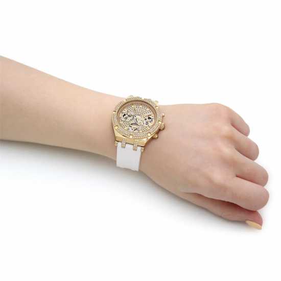 Guess Ladies Gold Watch White Silicone Strap  Бижутерия