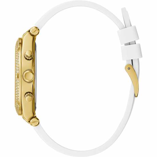 Guess Ladies Gold Watch White Silicone Strap  Бижутерия