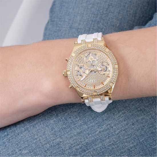 Guess Ladies Gold Watch White Silicone Strap  Бижутерия