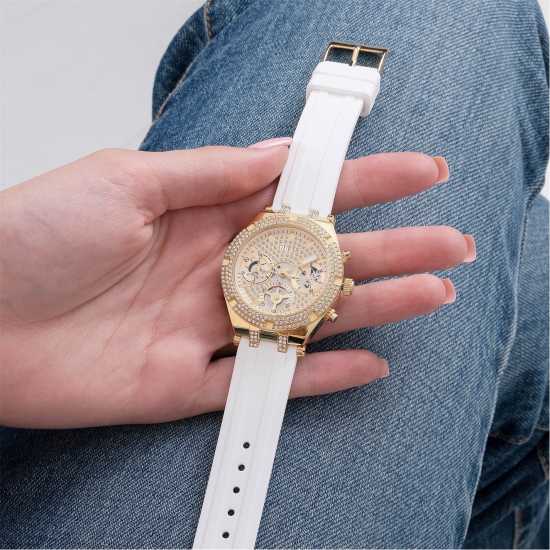 Guess Ladies Gold Watch White Silicone Strap  Бижутерия