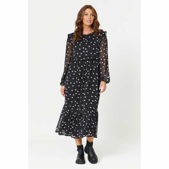 Средна Рокля Be You Black Spot Midi Dress  Дамски поли и рокли